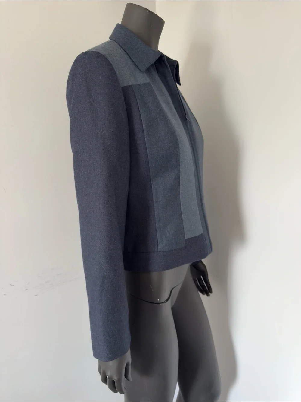 108. Simon Chang Wool Two-Tone Blue Zip Jacket - Picture 7 of 7